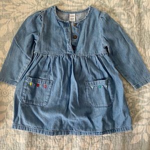 Old navy 18-24 month denim long sleeved dress with pockets and embroidery